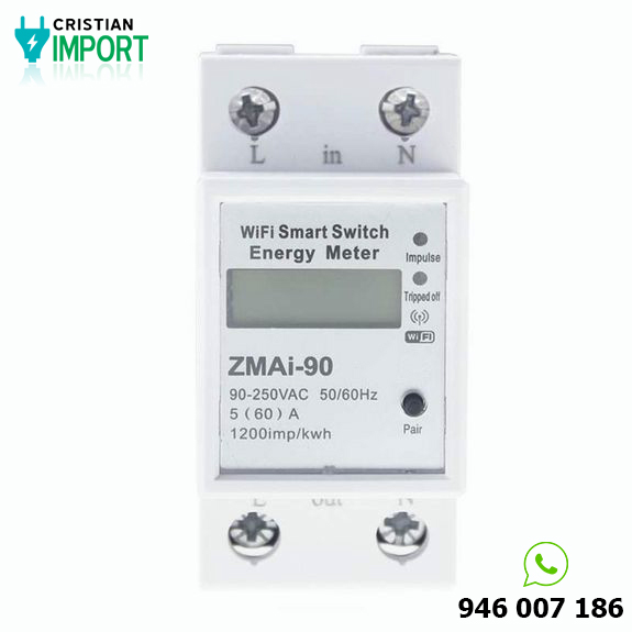 Medidor de Energía Inteligente TUYA Interruptor WiFi Consumo y Corriente 60A PST-ZMAi-90