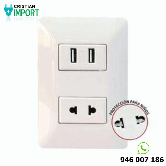 Tomacorriente Simple Universal + Usb Doble Bm1226tr Opalux