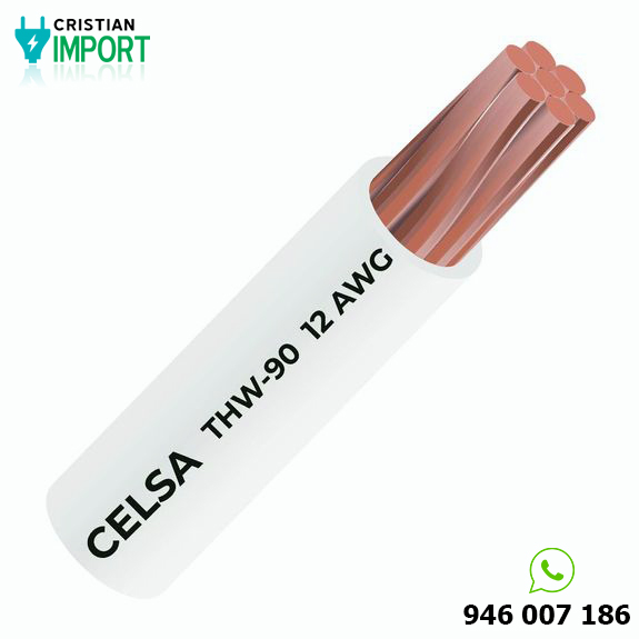 Cable THW-90 450/750 V 12 AWG Celsa Blanco 100m