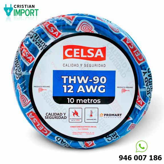 Cable Thw-90 450/750 V 12 Awg Celsa Azul 10m