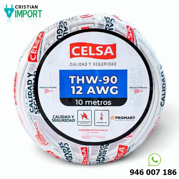 Cable Thw-90 450/750 V 12 Awg Celsa Blanco 10m