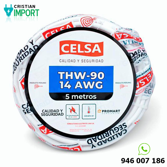 Cable Thw-90 450/750 V 14 Awg Celsa Blanco 5m