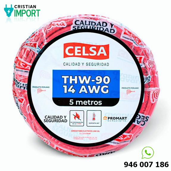 Cable Thw-90 450/750 V 14 Awg Celsa Rojo 5m