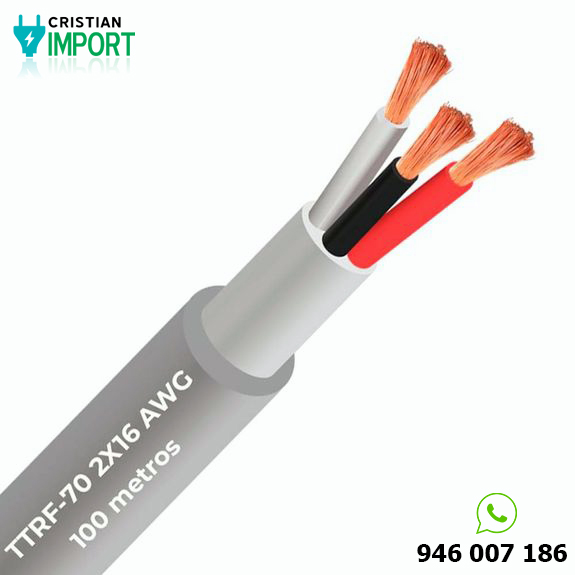 Cable vulcanizado TTRF-70 2×16 AWG gris