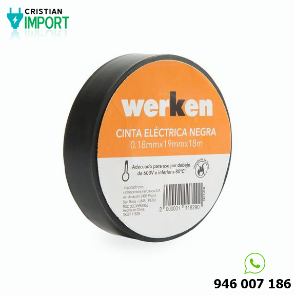 Cinta eléctrica Werken Negra 18 metros